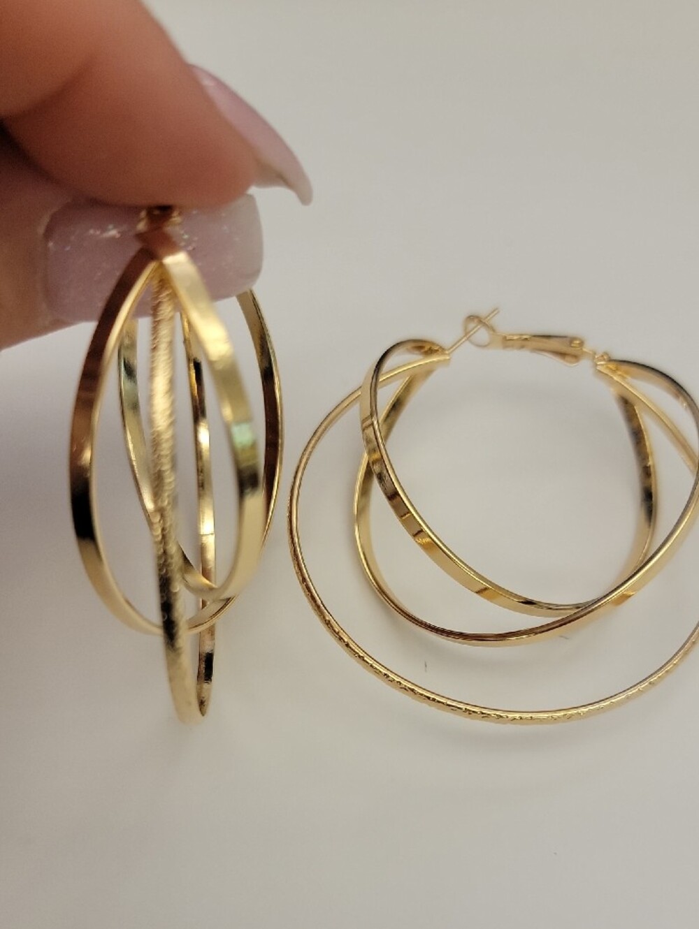 Triple Hoop Gold-Tone Hoop Earrings - Picture 2 of 2